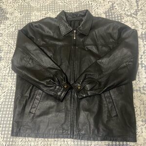 Oakwood vintage black leather jacket. Removable lining. Size XL fits like XXL